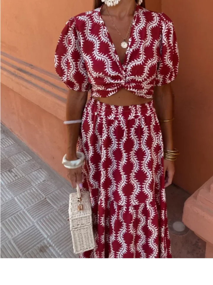 Levoire | Top Croisé Enveloppé Chic Décolleté En V Et Jupe Ensemble