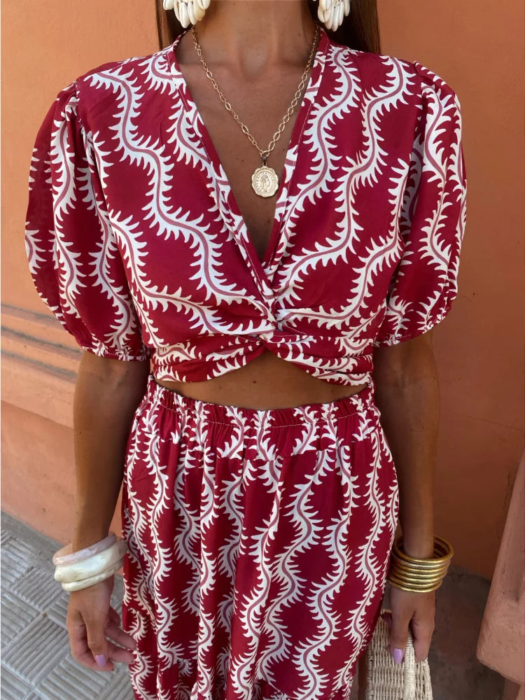 Levoire | Top Croisé Enveloppé Chic Décolleté En V Et Jupe Ensemble