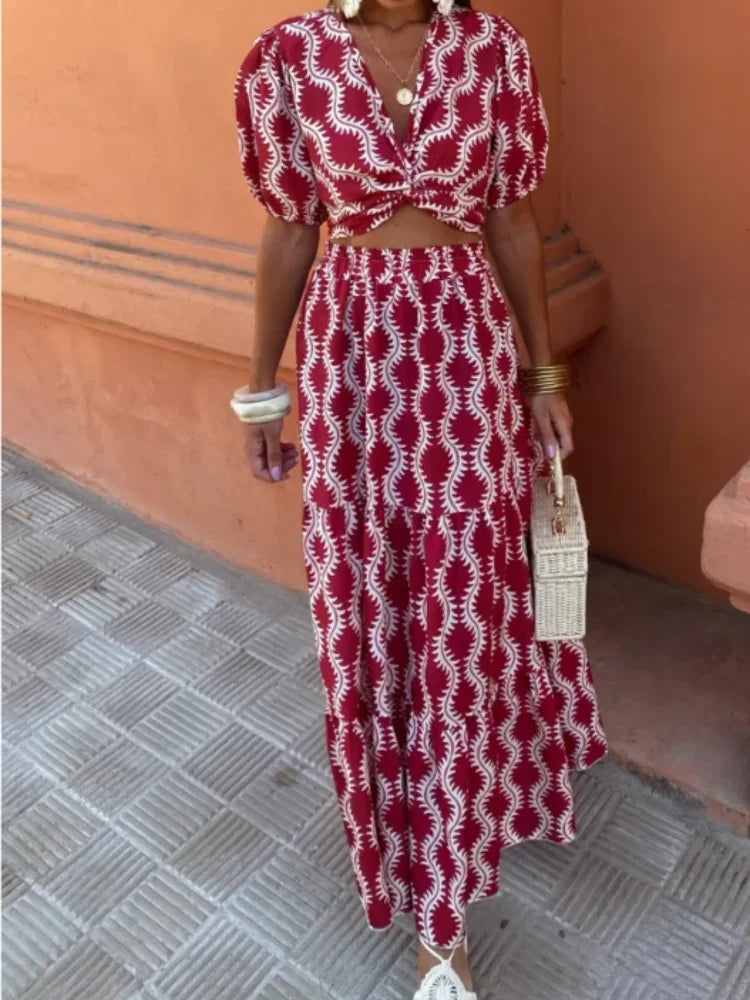 Levoire | Top Croisé Enveloppé Chic Décolleté En V Et Jupe Ensemble