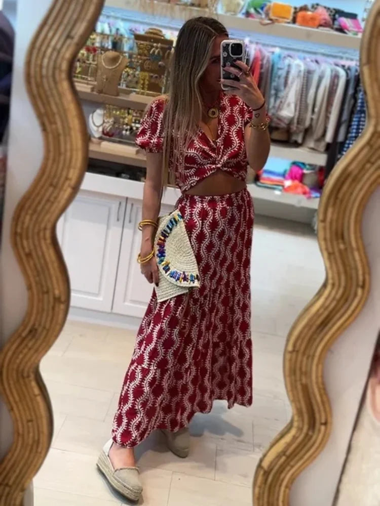 Levoire | Top Croisé Enveloppé Chic Décolleté En V Et Jupe Ensemble