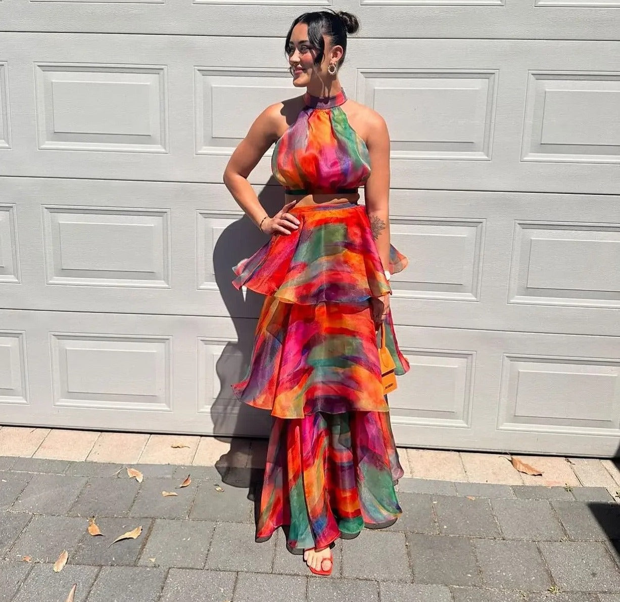 Levoire | Printed Bandeau Crop Top & Long Ruched Hem Set Helle-mélange