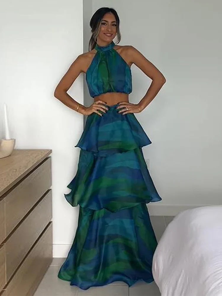 Levoire | Printed Bandeau Crop Top & Long Ruched Hem Set