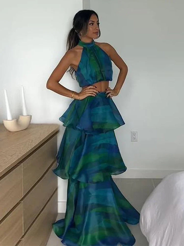 Levoire | Printed Bandeau Crop Top & Long Ruched Hem Set