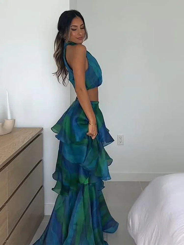 Levoire | Printed Bandeau Crop Top & Long Ruched Hem Set