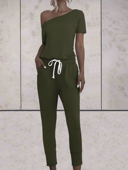 Levoire | Combinaison Confortable À Une Épaule Avec Des Manches Dénudées Et Un Bouton Réglable Aux Hanches Vert olive