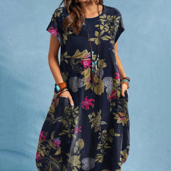 Levoire | Robe À Fleurs Avec Poches Pour Femmes Bleu marine