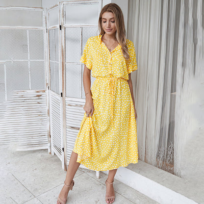 Levoire | Robe Avec Décolleté En V Imprimé Jaune