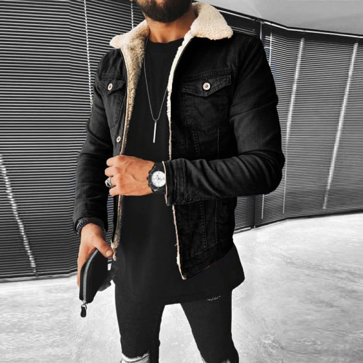 Levoire | Veste En Denim Doublée De Fourrure À Manches Longues Noir