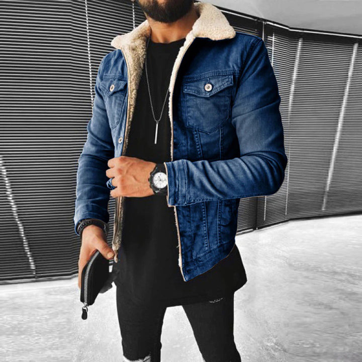 Levoire | Veste En Denim Doublée De Fourrure À Manches Longues Bleu