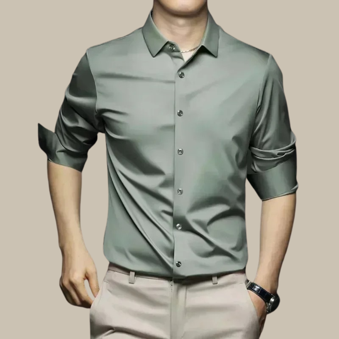 Levoire | Chemise En Soie Luxe Pour Hommes Dans Un Style Décontracté vert