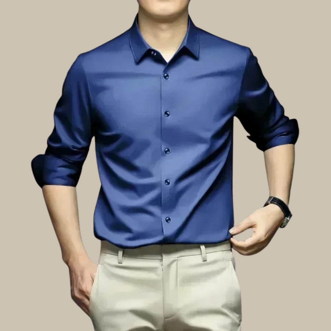 Levoire | Chemise En Soie Luxe Pour Hommes Dans Un Style Décontracté bleu marine