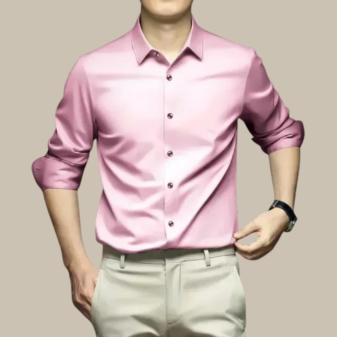 Levoire | Chemise En Soie Luxe Pour Hommes Dans Un Style Décontracté rose clair