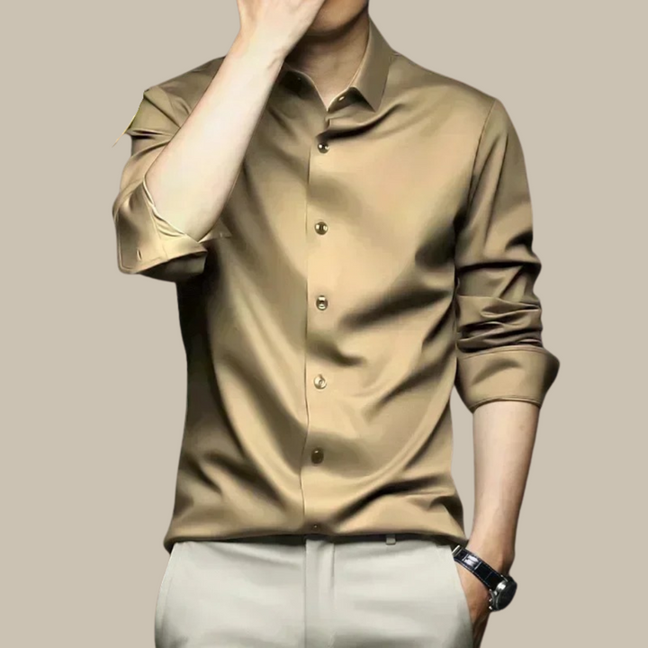 Levoire | Chemise En Soie Luxe Pour Hommes Dans Un Style Décontracté khaki