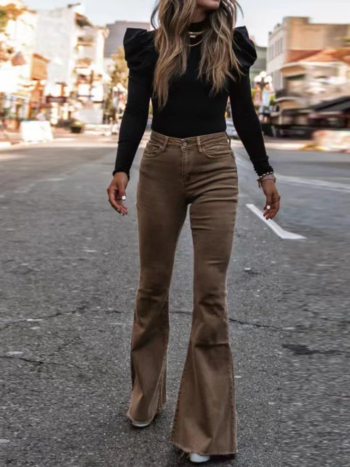 Levoire | Pantalon Évasé Taille Haute Tendance Braun