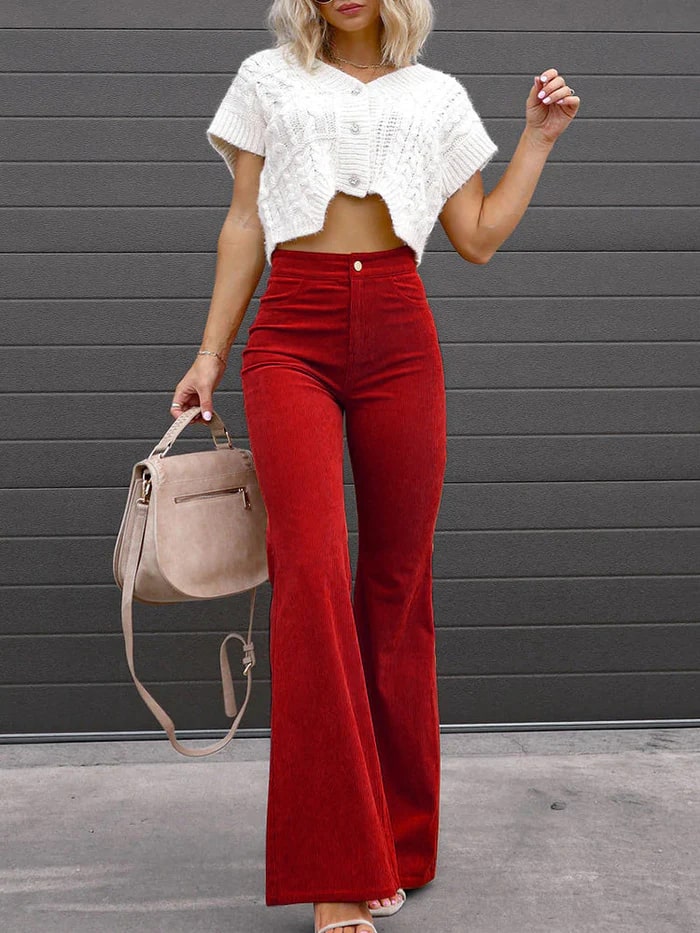 Levoire | Pantalon Évasé Taille Haute Tendance Rot