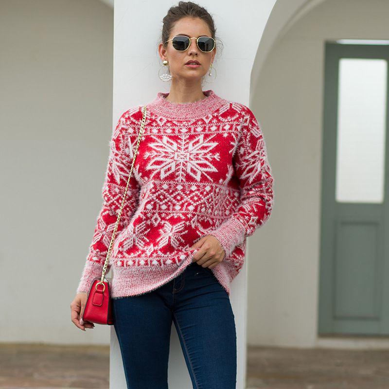 Levoire | motif à encolure ronde flocon de neige Rouge