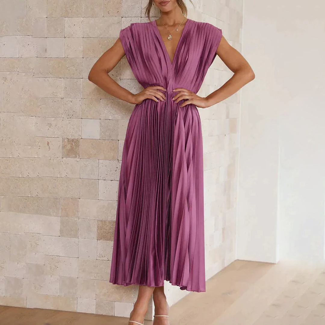 Levoire | Élégante Robe Maxi Plissée Électrique Lilas