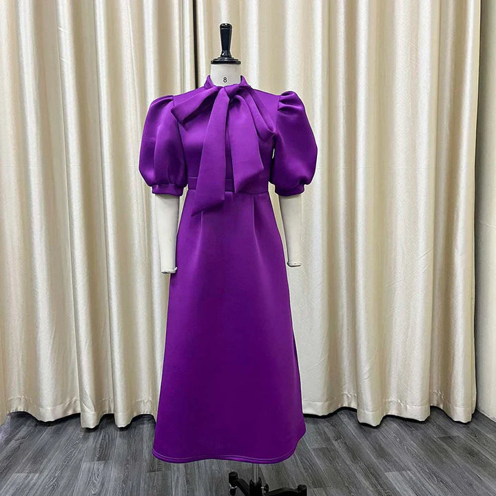 Levoire | Col Côté Bouffant Manches Courtes Robes Longues Lila