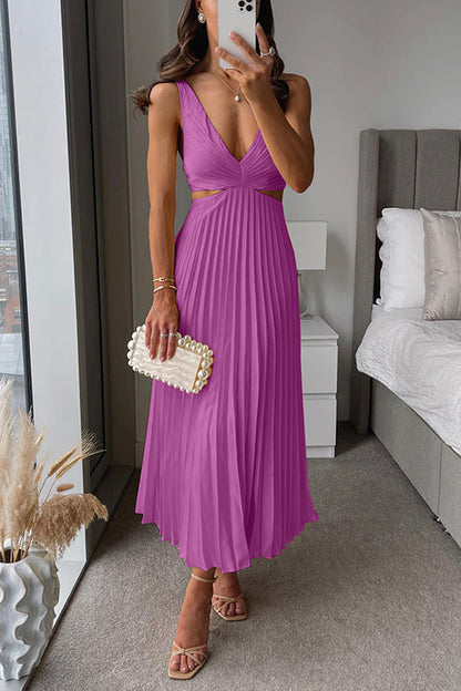 Levoire | Robe Maxi Plissée Avec Design Taille Découpé Pour Femmes Lilas