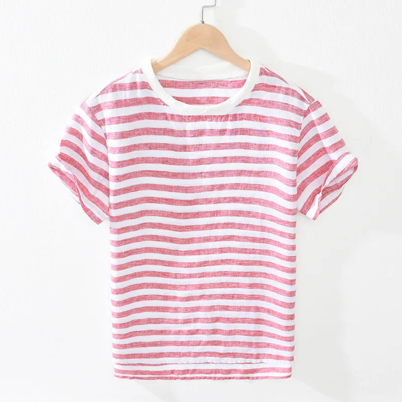 Levoire | Chemise En Lin Raye Decontracte Hommes Rose