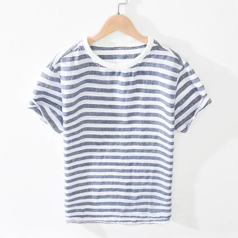 Levoire | Chemise En Lin Raye Decontracte Hommes Bleu