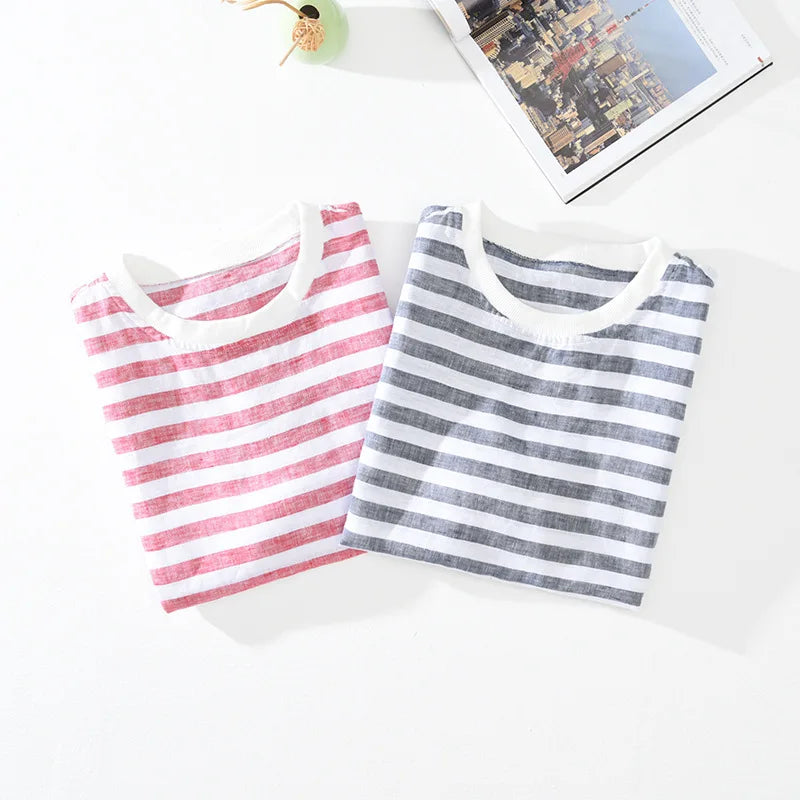 Levoire | Chemise En Lin Raye Decontracte Hommes