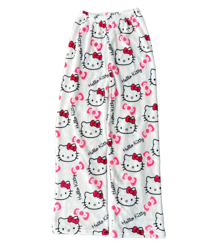 Levoire | Pantalon En Polaire Doux À Motif De Chat Blanc
