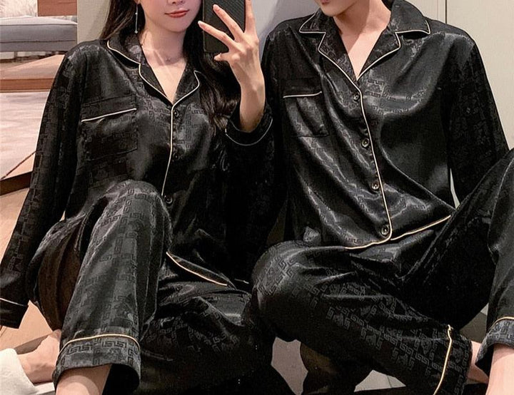 Levoire | Pyjama En Satin À Manches Longues Pour Hommes Et Femmes Noir 2