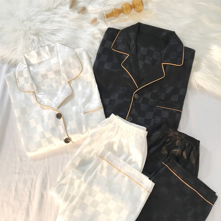 Levoire | Pyjama En Satin À Manches Longues Pour Hommes Et Femmes Blanc
