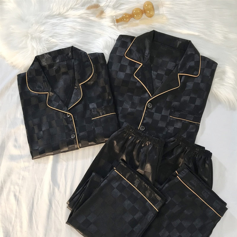 Levoire | Pyjama En Satin À Manches Longues Pour Hommes Et Femmes Noir 1