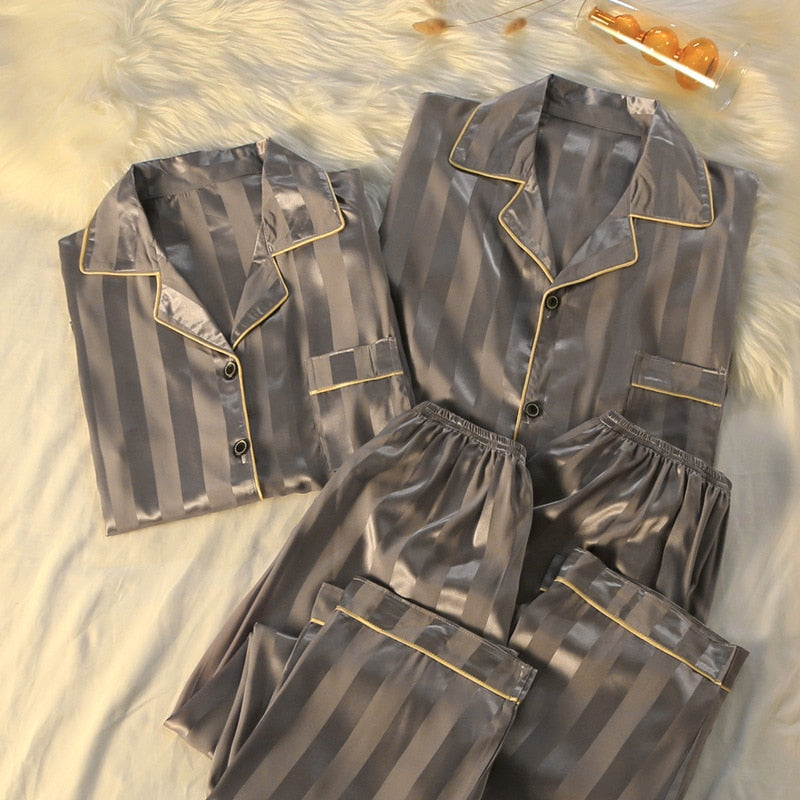 Levoire | Pyjama En Satin À Manches Longues Pour Hommes Et Femmes Gris
