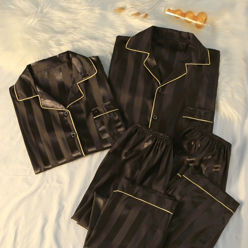 Levoire | Pyjama En Satin À Manches Longues Pour Hommes Et Femmes Noir 3