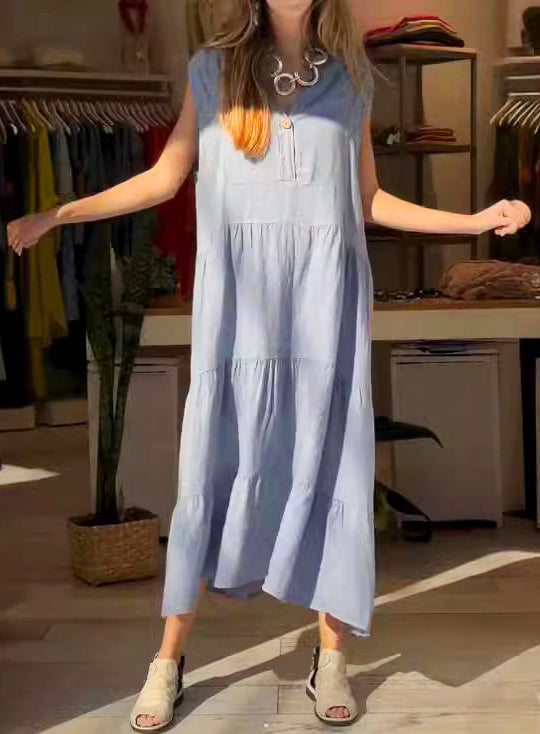 Levoire | Robe Femme En Couleur Unie En Coton Et Lin Gris bleu