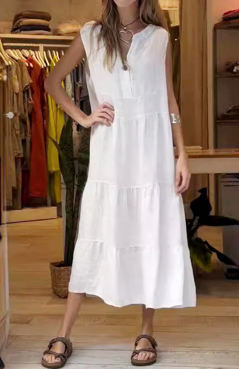 Levoire | Robe Femme En Couleur Unie En Coton Et Lin Blanc