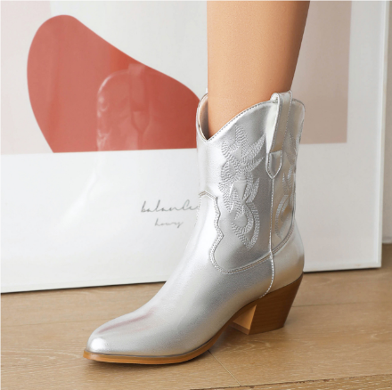 Levoire | Bottes De Cowboy À Talon Bas Argent