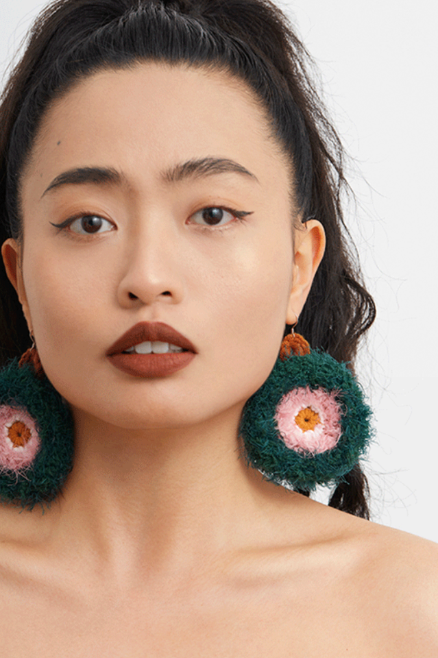 Levoire | Boucles D'Oreilles Rondes En Peluche Macaron Vert