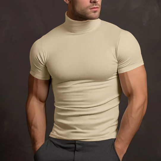 Levoire | T-Shirt Pour Hommes En Couleur Unie Avec Col Crème