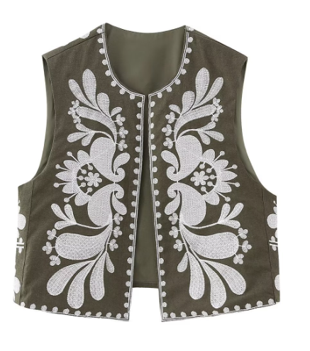 Levoire | Boho Gilet Sans Manches Tendance Fleuri Pour Femmes Vert