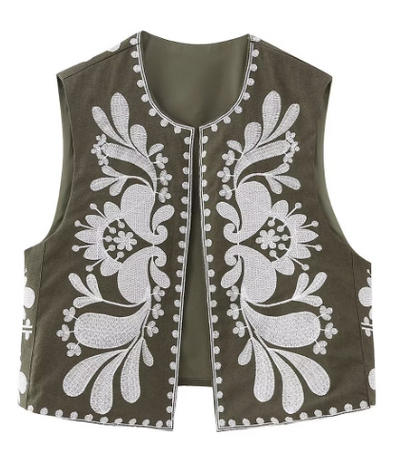 Levoire | Boho Gilet Sans Manches Tendance Fleuri Pour Femmes Vert