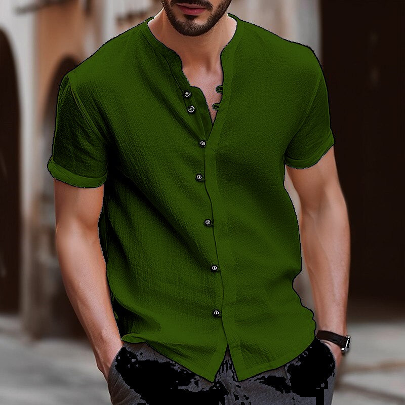 Levoire | Lin D'Homme Chemise Col Montant vert