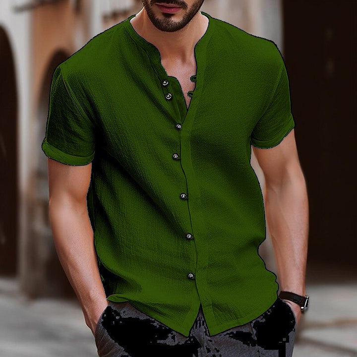 Levoire | Lin D'Homme Chemise Col Montant vert