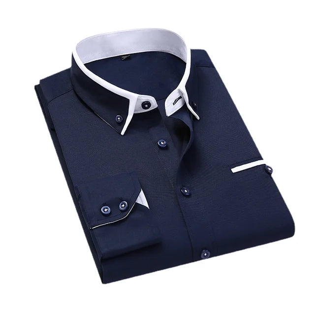 Levoire | Chemise À Manches Longues Stylée Pour Hommes Bleu foncé