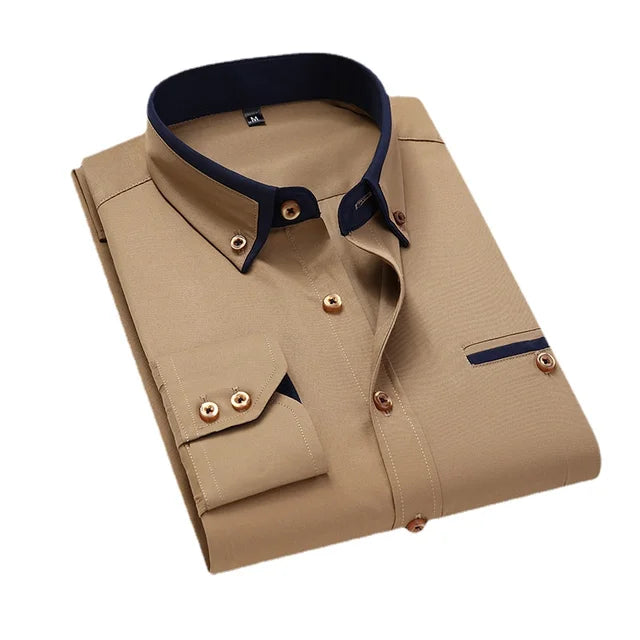 Levoire | Chemise À Manches Longues Stylée Pour Hommes Khaki