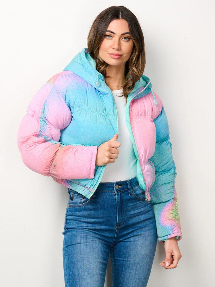 Levoire | Femmes Manteau D'Hiver À Manches Longues Avec Fermeture Éclair, Veste Crop À Capuche Bleu clair