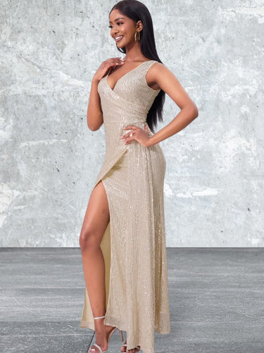 Levoire | Robe De Soirée À Paillettes Sans Manches Avec Fente