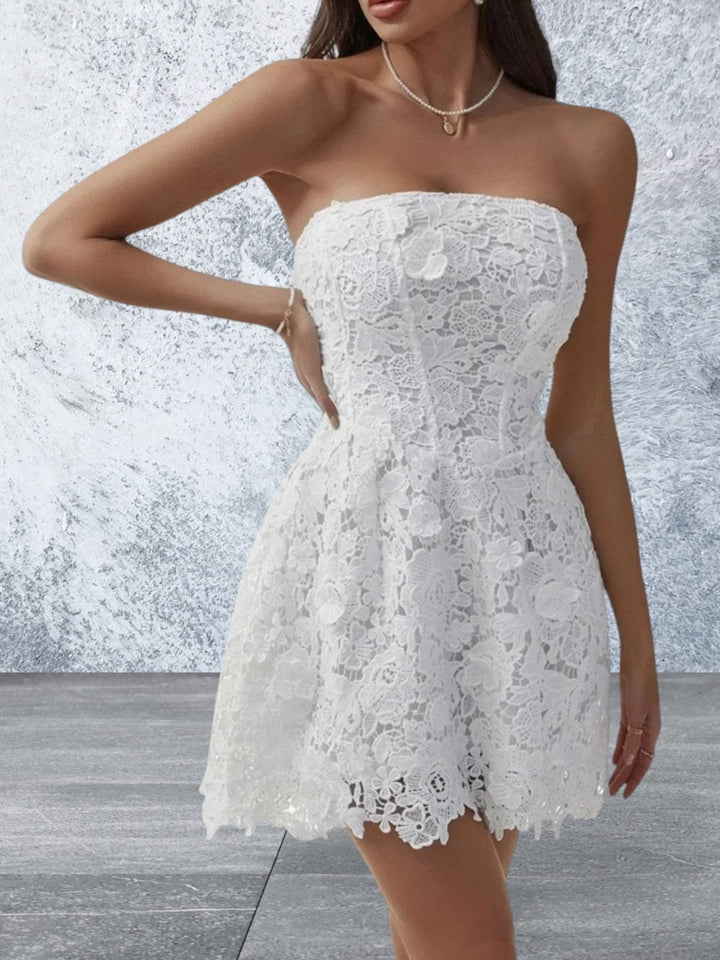 Levoire | Sans Manches Devine Laçage Tube Dentelle Mini Robe Blanc