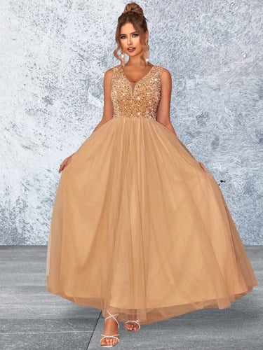 Levoire | Robe De Soirée Sans Manches À Paillettes Décolleté En V