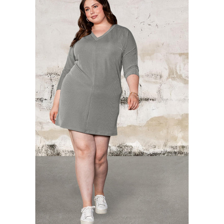 Levoire | Grande Taille Robe À Col V À Cordon À Manches ¾