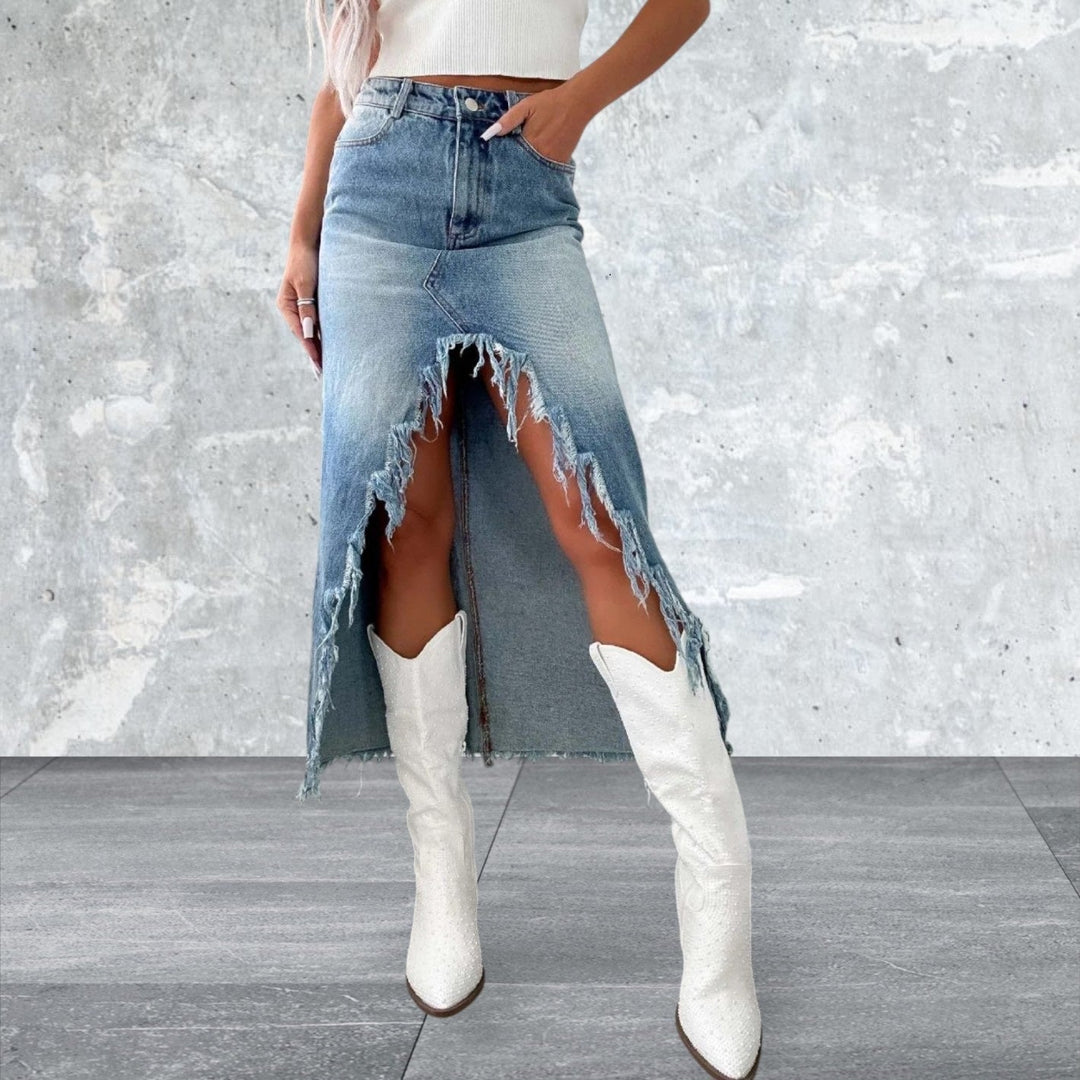 Levoire | Taille Haute Ourlet Brut Jupe En Jean Asymétrique Bleu clair