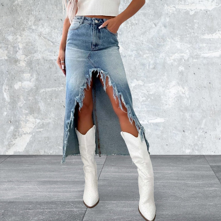 Levoire | Taille Haute Ourlet Brut Jupe En Jean Asymétrique Bleu clair